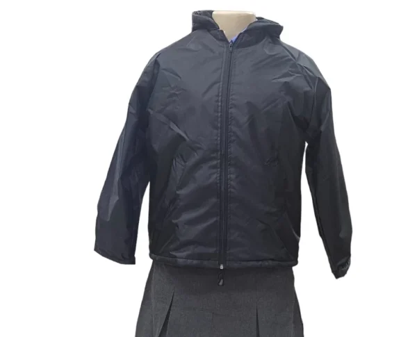 School Rain Jacket: Hooded, Polar Fleece Lined Drymac-Black