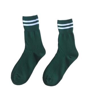 Prof Ankle School Socks: Green and White Striped