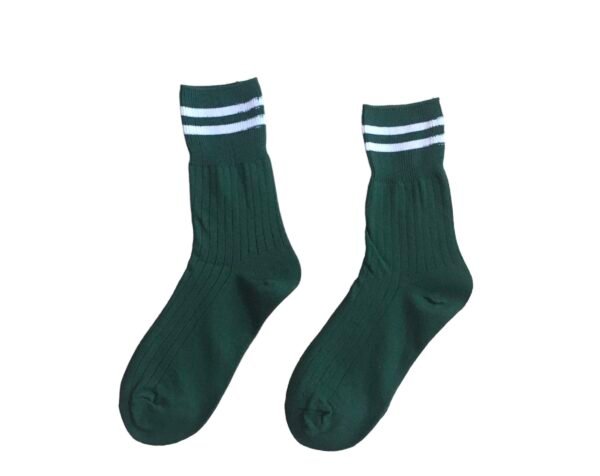 Prof Ankle School Socks: Green and White Striped