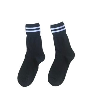 Prof Ankle School Socks: Black and White Striped