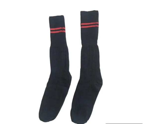 Prof Long School Socks: Black and Red Striped