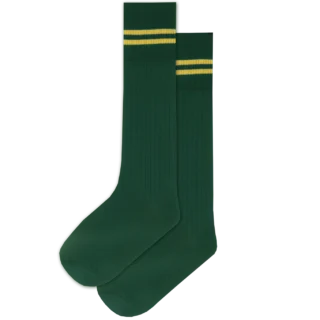 Prof Ankle School Socks: Green and Gold Striped