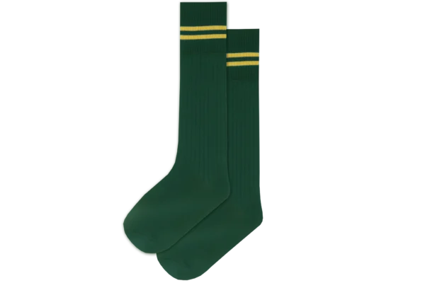 Prof Ankle School Socks: Green and Gold Striped