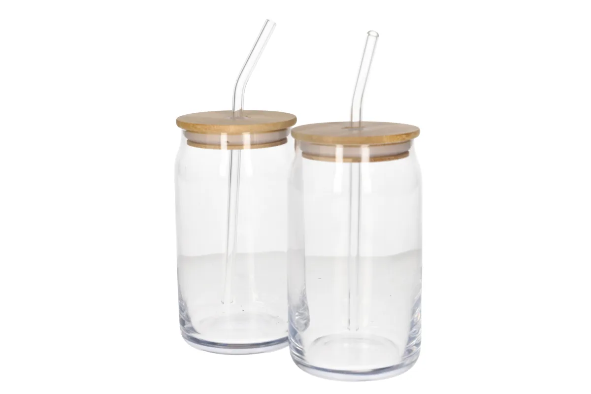 Danny Home Set Of 2 Drinking Glass With lid & Straw 500ml 2Pc