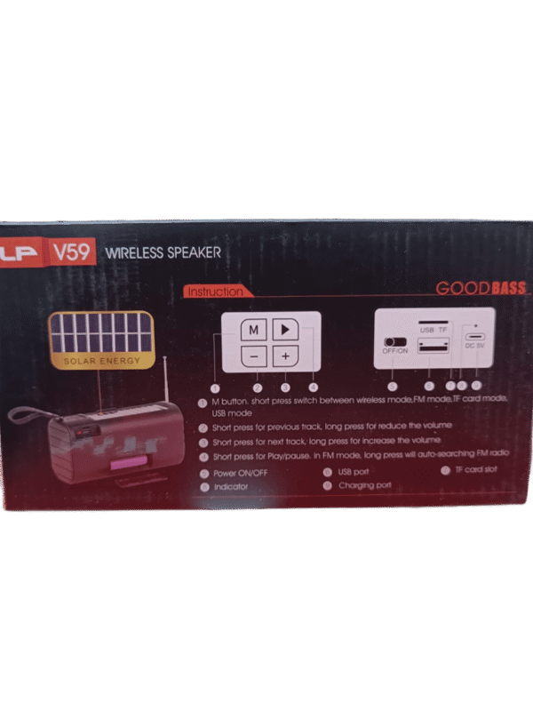 Good Bass Wireless Speaker With USB/Solar Panel - Image 2