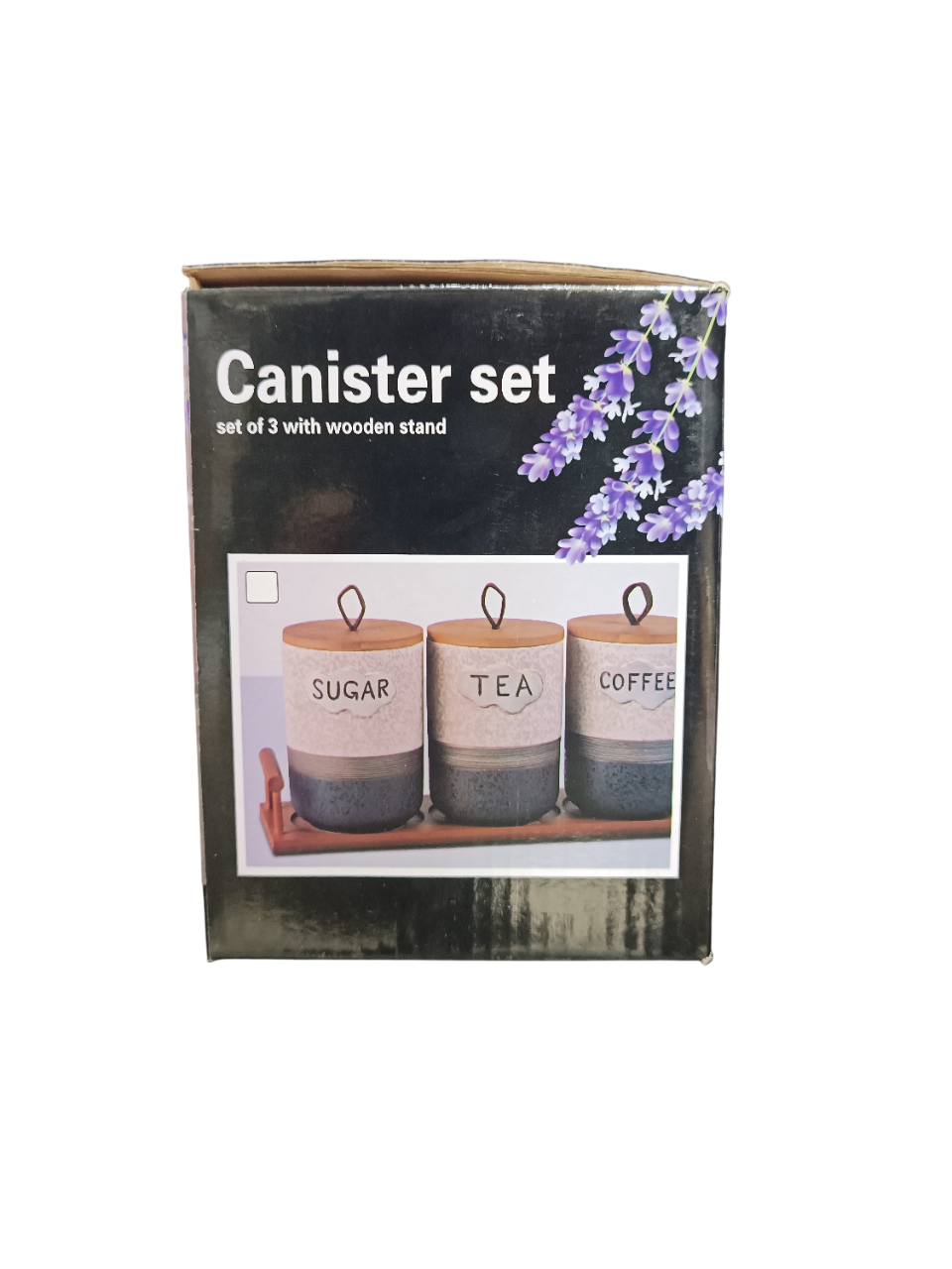 Takmehome Coffee, Sugar, and Tea Canisters Set with Wooden Stand - 3-Piece Countertop Storage Organizer - Image 2