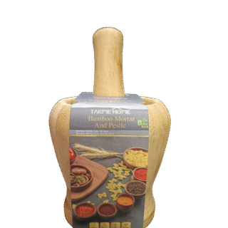 TAKMEHOME Bamboo Mortar and Pestle Set - Natural Kitchen Grinder for Spices, Garlic & Herbs